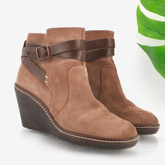 Sofft Womens Caralee Boot Size 9 Brown Suede Wedge Heel Bootie Ankle Strap Comfy - Picture 2 of 12